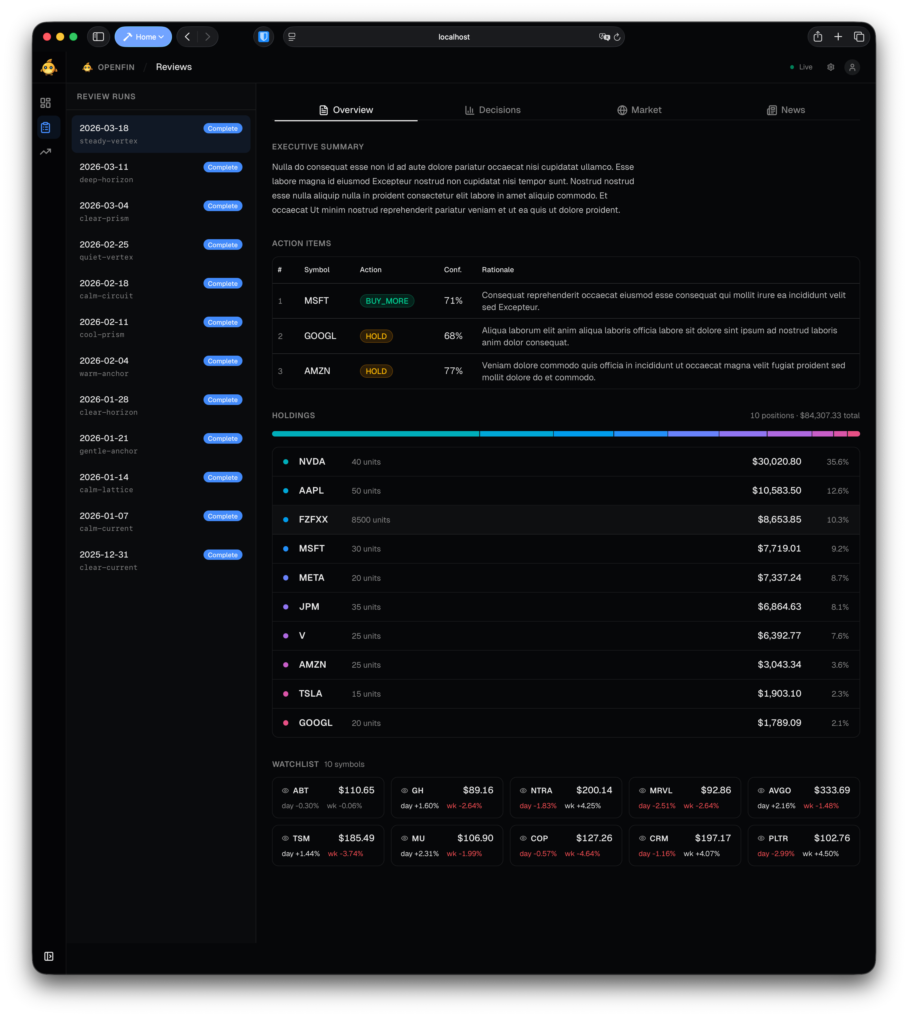 Reviews view
